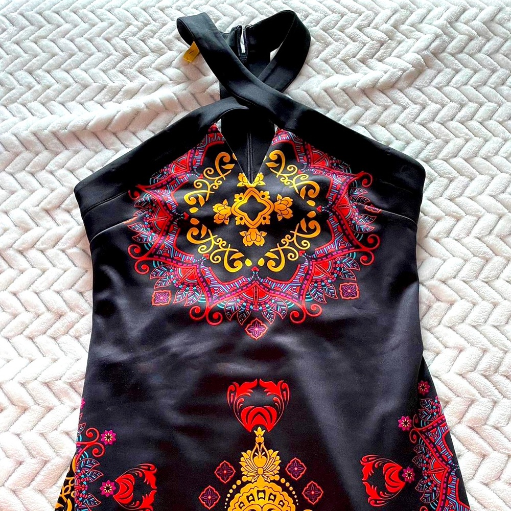 Color and Beautifully Designed BEBE Dress with a Crossed Front Neckline